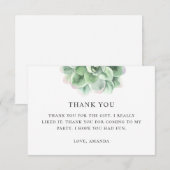 Carte De Remerciements Aquarelle vert succulent. Anniversaire floral de c (Devant / Derrière)