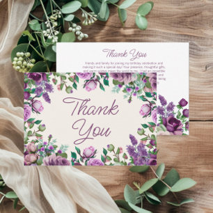 Carte De Remerciements Aquarelle verte à la menthe violette Anniversaire