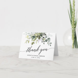 Carte De Remerciements Aquarelle verte Calligraphie Mariage Note