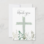 Carte De Remerciements aquarelle verte Croix sainte (Devant)