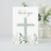 Carte De Remerciements aquarelle verte Croix sainte (Debout devant)