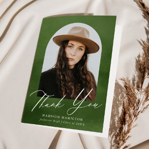 Carte De Remerciements Aquarelle verte d'olive Arch Photo Graduation