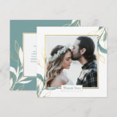 Carte De Remerciements Aquarelle verte dorée Mariage floral (Devant / Derrière)