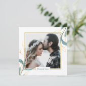 Carte De Remerciements Aquarelle verte dorée Mariage floral (Debout devant)