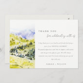 Carte De Remerciements Aquarelle verte Jaune Campagne Hills Mariage (Devant / Derrière)