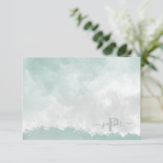 Carte De Remerciements Aquarelle verte personnelle Nom initial Monographi (Debout devant)