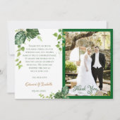 Carte De Remerciements Aquarelle verte tropicale Monstera Feuille Mariage (Devant)
