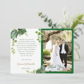 Carte De Remerciements Aquarelle verte tropicale Monstera Feuille Mariage (Debout devant)