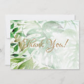 Carte De Remerciements Aquarelle verte tropicale Monstera Feuille Mariage (Dos)
