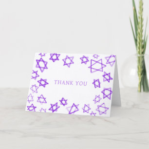 Carte De Remerciements Aquarelle violet étoile de David Bar Bat mitzvah
