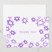 Carte De Remerciements Aquarelle violet étoile de David Bar Bat mitzvah (Devant / Derrière)