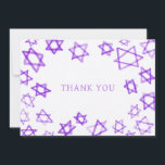 Carte De Remerciements Aquarelle violet étoile de David Bar Bat mitzvah<br><div class="desc">Parfait plaisir Carte de remerciements à envoyer après un bat mitzvah, bar mitzvah ou autre célébration juive! L'aquarelle faite main pour vous sur le devant et le côté arrière vierge! ENTIÈREMENT PERSONNALISABLE ! Cliquez sur "Personnaliser" ci-dessus pour modifier le texte. Cliquez sur "modifier à l'aide de l'outil de conception" pour...</div>