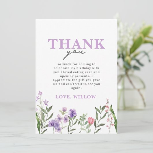 Carte De Remerciements Aquarelle violet Fleur sauvage (Debout devant)