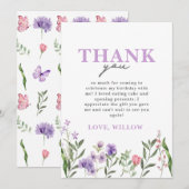 Carte De Remerciements Aquarelle violet Fleur sauvage (Devant / Derrière)