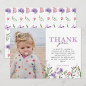 Carte De Remerciements Aquarelle violet Fleur sauvage (Devant / Derrière)