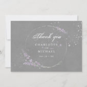 Carte De Remerciements Aquarelle violet lavande fleurs gris mariage (Devant)