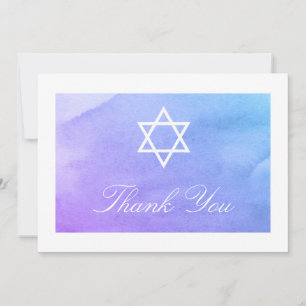 Carte De Remerciements Aquarelle violet Turquoise Bat mitzvah plat
