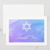 Carte De Remerciements Aquarelle violet Turquoise Bat mitzvah plat (Devant / Derrière)