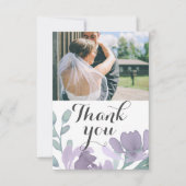 Carte De Remerciements Aquarelle violette moderne Mariage Floral (Devant)