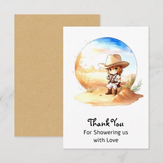 Carte De Remerciements Aquarelle Western Wild West Cowboy (Devant / Derrière)