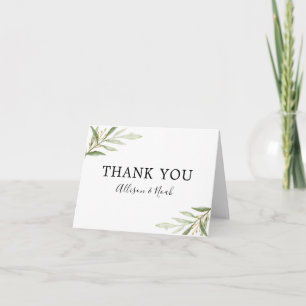 Carte De Remerciements Aquarelles vertes or vert feuille mariage