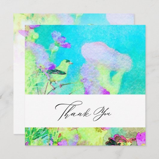 Carte De Remerciements ~* AR15 Fleurs d'oiseaux - QR PHOTO Mariage d'art (Devant / Derrière)