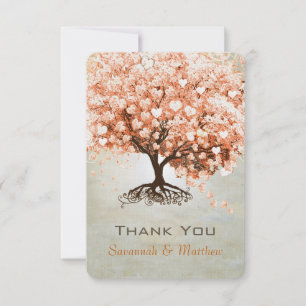 Carte De Remerciements Arbre à feuilles de cœur corail Mariage Remercieme