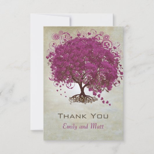 Carte De Remerciements Arbre à feuilles de coeur pourpre Mariage Remercie (Devant)
