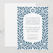 Carte De Remerciements Arbre Bleu de Vie Traditionnelle Étoile Juive Symp (Devant / Derrière)