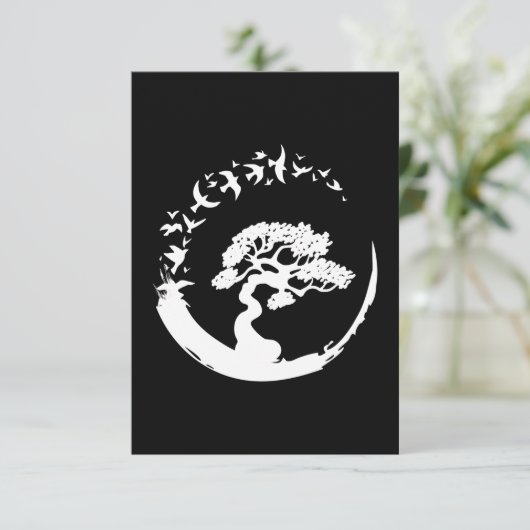 Carte De Remerciements arbre bonsaï japonais enso cercle oiseaux manche l (Debout devant)