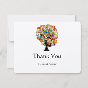 Carte De Remerciements Arbre d'amour de fleurs multicolores mariage remer