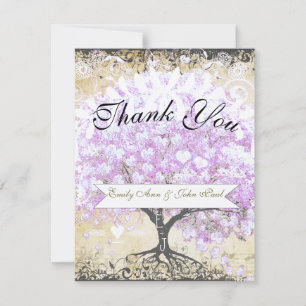 Carte De Remerciements Arbre de lavande à feuilles en cœur Mariage oiseau