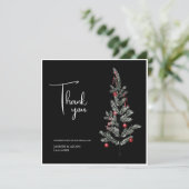 Carte De Remerciements Arbre de Noël noir rouge vert mariage d'hiver (Debout devant)