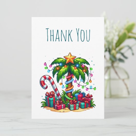 Carte De Remerciements Arbre de Noël Palmier Tropical (Debout devant)