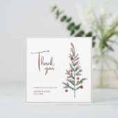 Carte De Remerciements Arbre de Noël Rouge Vert Hiver Fête Mariage (Debout devant)