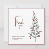 Carte De Remerciements Arbre de Noël Rouge Vert Hiver Fête Mariage (Devant)