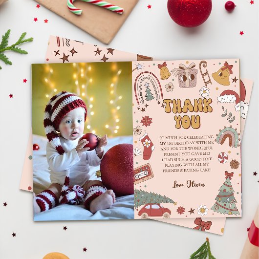 Carte De Remerciements Arbre de Noël Super rose Retro