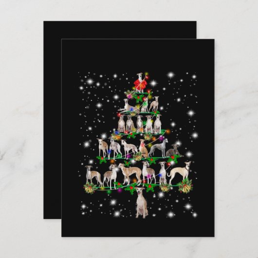 Carte De Remerciements Arbre De Noël Whippet Couvert De Flamme De Flamme (Devant / Derrière)