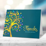 Carte De Remerciements Arbre de vie en or moderne bat mitzvah sur Turquoi<br><div class="desc">Assurez-vous que votre Bat mitzvah préféré exprime sa reconnaissance à tous ceux qui ont soutenu son événement marquant! Envoyez cette carte de remerciements sophistiquée et personnalisée ! Ce faux arbre graphique en feuille d'or avec brillant turquoise, turquoise, violet et bleu Star de David et point "feuilles" recouvre un arrière -...</div>