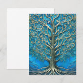 Carte De Remerciements Arbre floral bleu complexe de la vie Graphique (Devant / Derrière)
