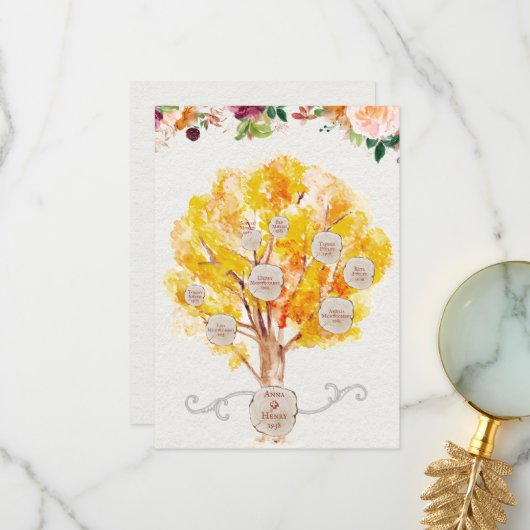 Carte De Remerciements Arbre généalogique Feuilles d'érable Généalogie An (Devant/Arrière en situation)