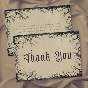 Carte De Remerciements Arbre gothique de corbeau gravure mariage noir tan