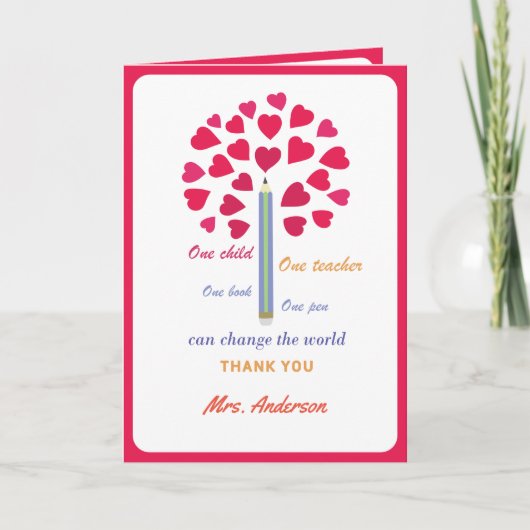 Carte De Remerciements Arbre grand crayon / Appréciation de l'enseignant (Devant)