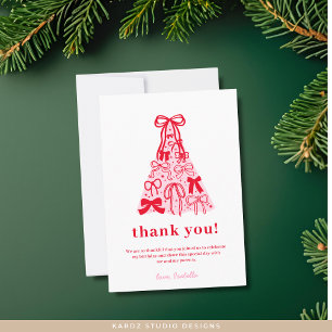Carte De Remerciements Arbre Moderne Rose Rouge Ruban Anniversaire