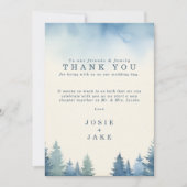 Carte De Remerciements Arbres de pin tendres d'hiver table de mariage mer (Devant)