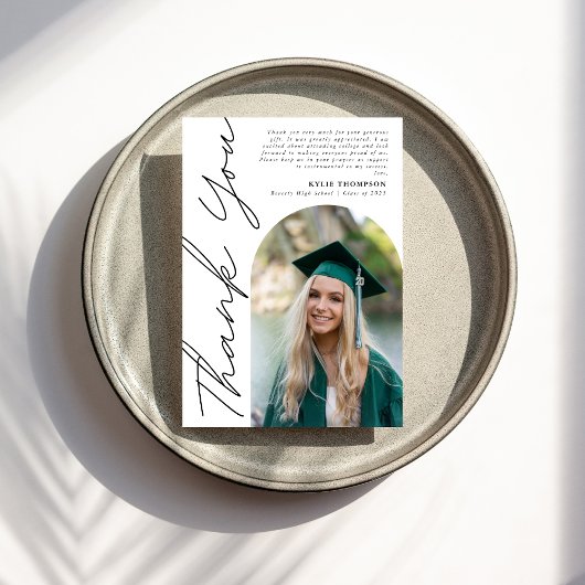 Carte De Remerciements Arc de script Décontracté moderne photo Graduation