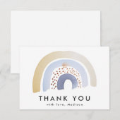 Carte De Remerciements Arc-en-ciel aquarelle bleu mignon (Devant / Derrière)
