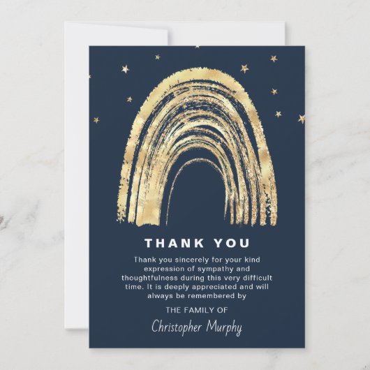 Carte De Remerciements Arc-en-ciel d'or & Stars Sympathy Funeral (Devant)