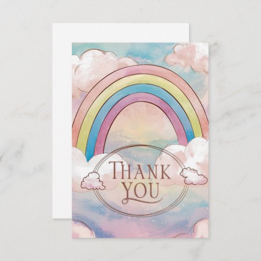 Carte De Remerciements Arc-en-ciel et nuages Whimsical élégant (Devant / Derrière)