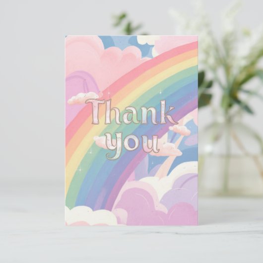 Carte De Remerciements Arc-en-ciel Pastel simple et nuages (Debout devant)